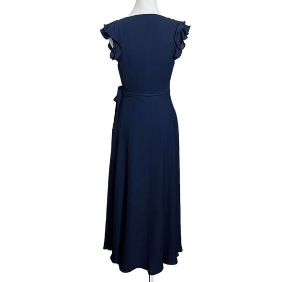 Fame and Partners Womens Ruffled Short Sleeve A Line Wrap Dress Navy Blue Size 2 - Picture 4 of 13